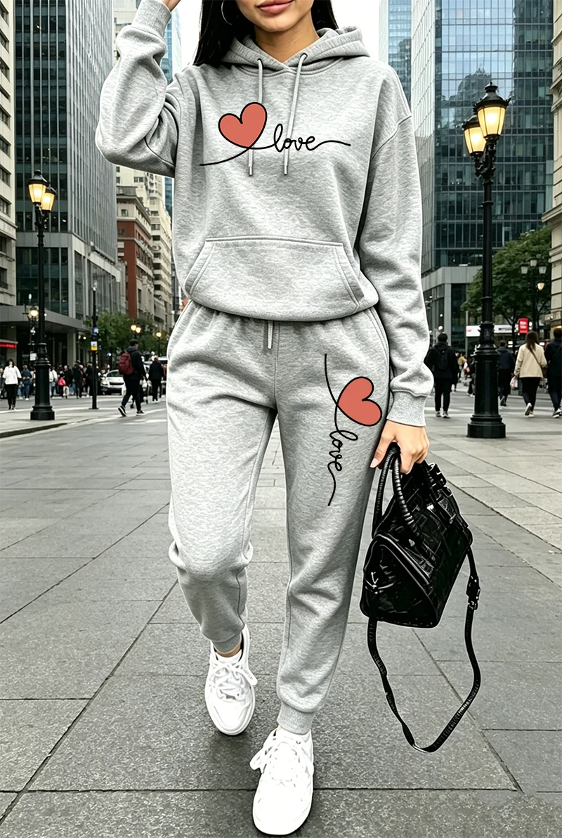 Setelan Olahraga Wanita Motif  - Winter Clothing Hoodie ulasan dan harga
