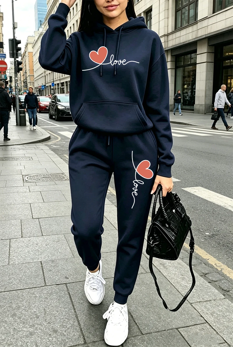 Setelan Olahraga Wanita Motif  - Winter Clothing Hoodie ulasan dan harga